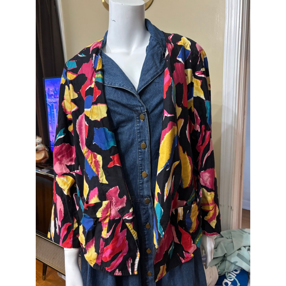 Vintage Mary Blair Black Multi-color Abstract Print Jacket